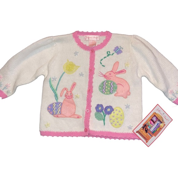 Jillian’s Closet Other - Jillian’s Closet Girls Infant Knit Sweater Easter Bunnies White Pink Spring NWT
